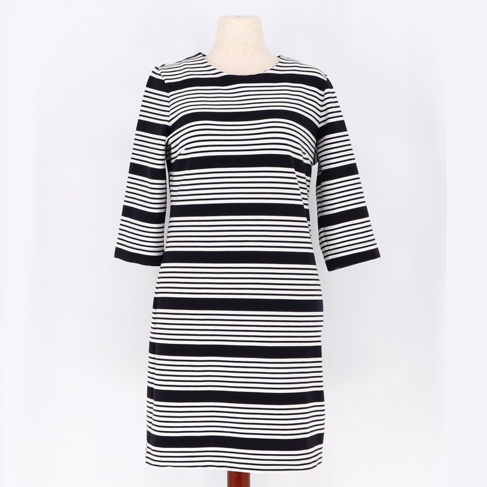 NWT BANANA REPUBLIC 3/4 Sleeve Stripe Black White Knit Dress Size 14